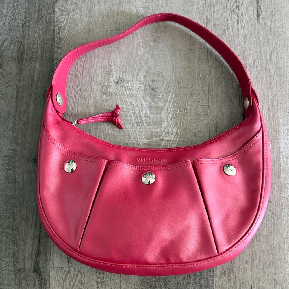 LONGCHAMP Pink Leather Hobo Shoulder Bag